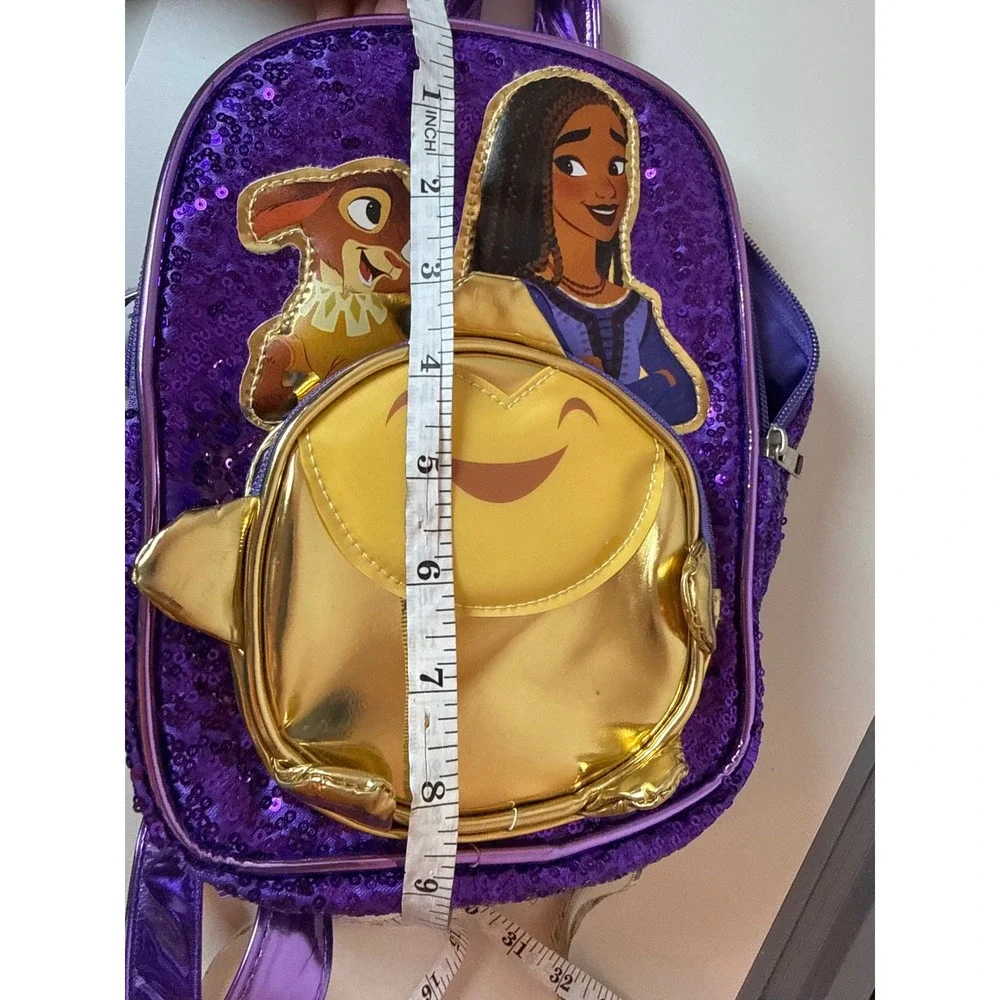 Disney Mini Backpack Girls Small Wish Asha Star Purple Sequin Metallic Bag